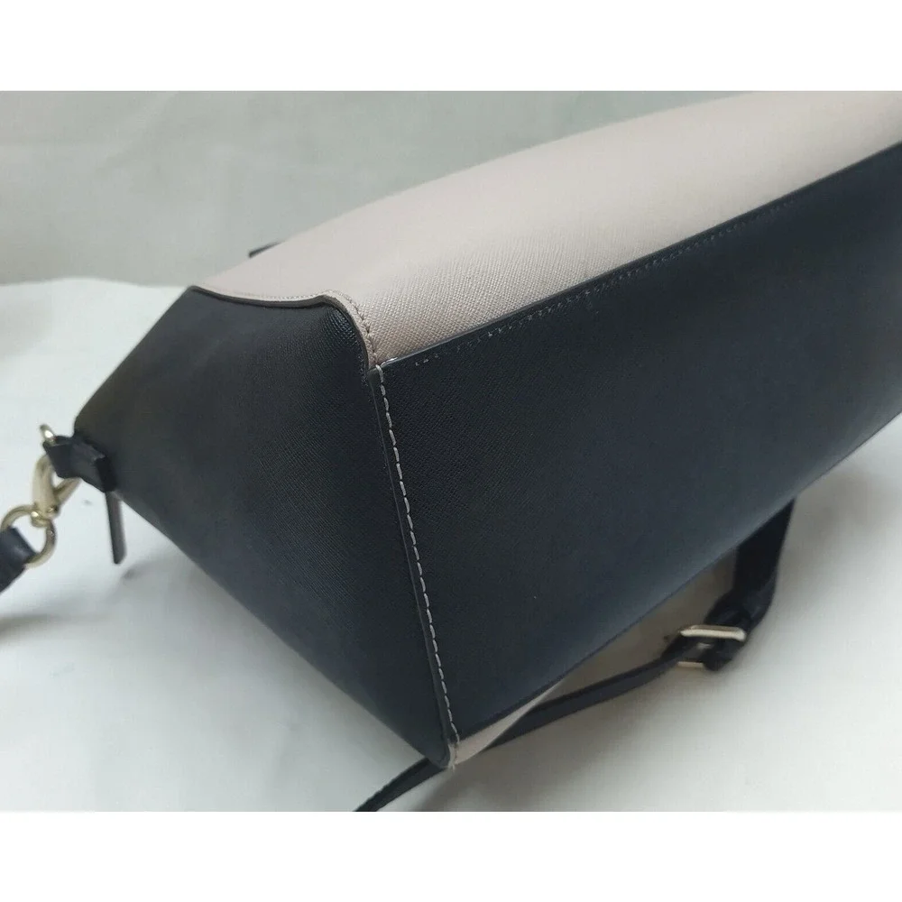 Kate Spade Tilden Colorblock Beige Black Leather Double Handles Satchel Bag